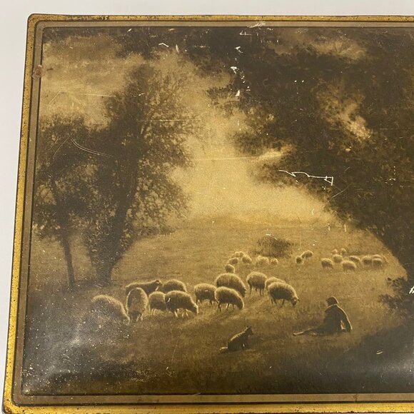 Vtg Vintage Uneeda NBC National Biscuit Company Hinged Box Farm Pasture Sheep - Picture 4 of 12
